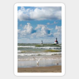 Michigan lighthouse on a wild lake Michigan Sticker